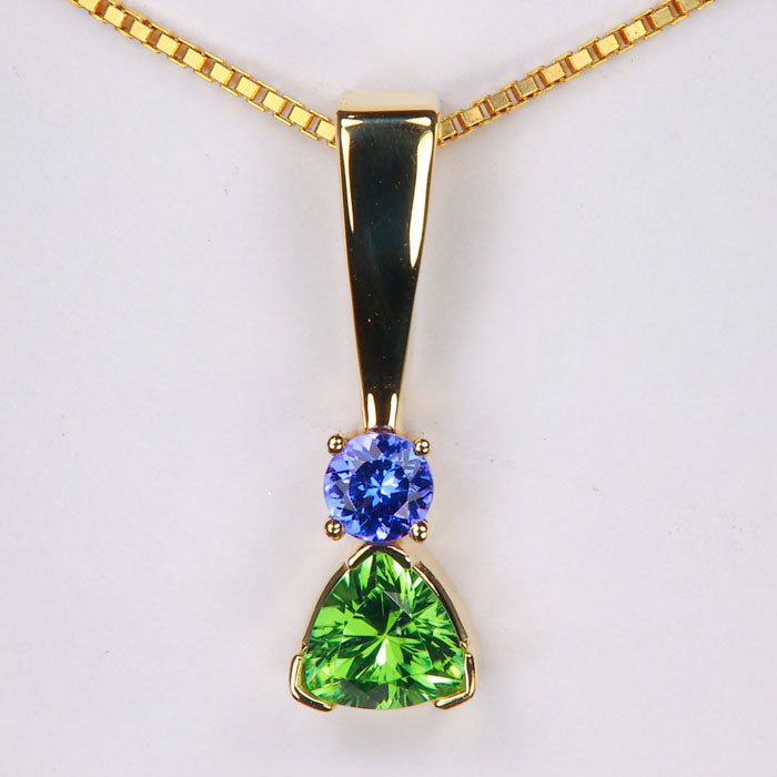 tourmaline and tanzanite pendant in yellow gold 