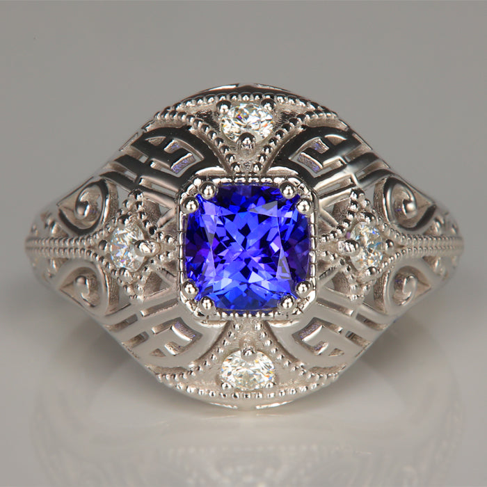 vintage inspired tanzanite and diamond ring 