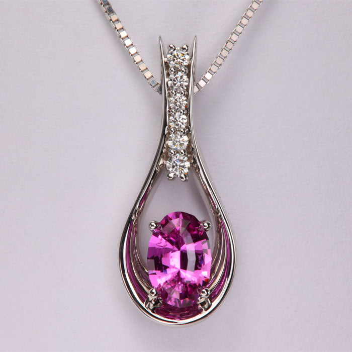 Heart Gemstone and Diamond Necklace in 14k, 18k Gold Pendant