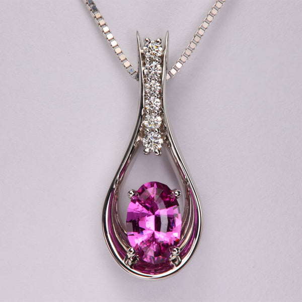 Round Diamond Pendant, 1.20 Ct Pink Sapphire Diamond Pendant, Charm Women's Pendant, 14K White Gold hotsell Finish Pendant, Anniversary Gift For Her