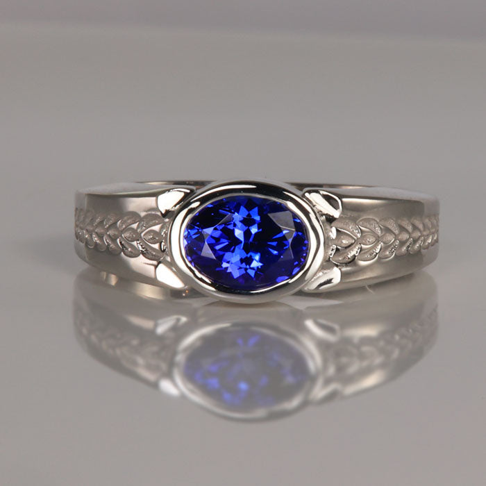 oval tanzanite gemstone in white gold ring