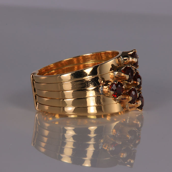 garnet stacked rings yellow gold