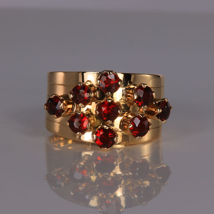 yellow gold garnet estate ring stacked ring set