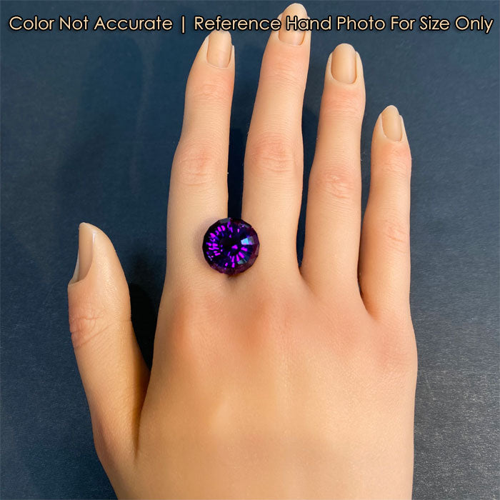 amethyst gemstone on hand round portuguese cut purple color 