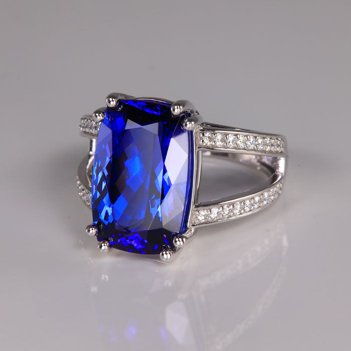 white gold and tanzanite ring with diamonds