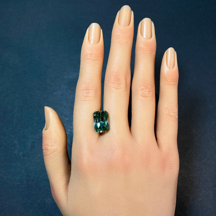 green gemstone tourmaline barion style emerald cut