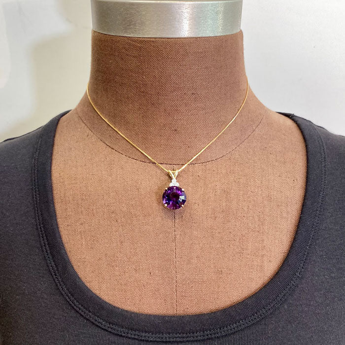 14K Amethyst popular Diamond Pendant