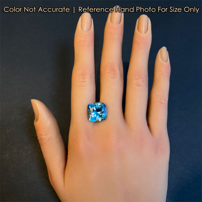 aqua gem on hand square cushion cut