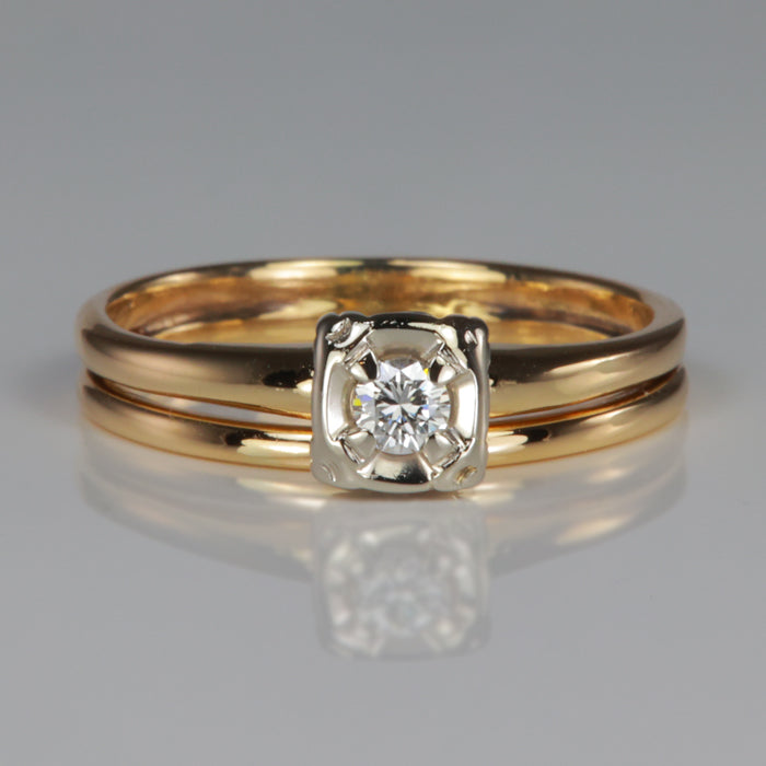 yellow and white gold fine diamond estate ring