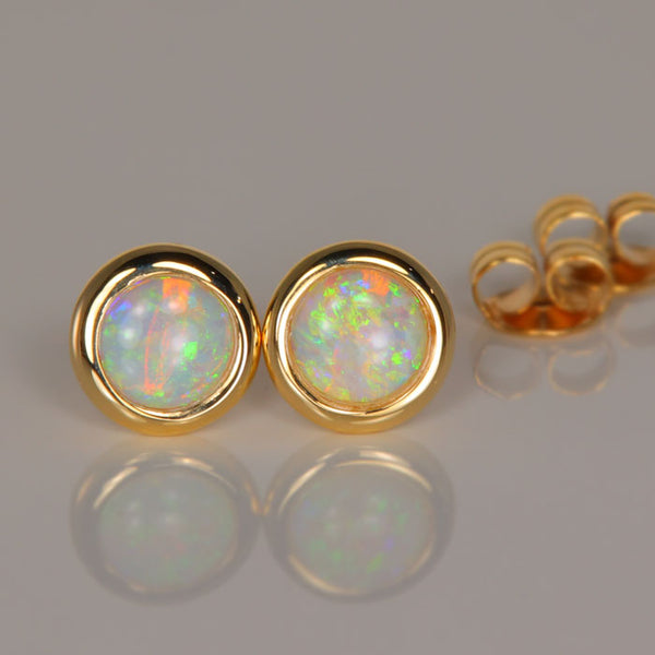 14k Yellow Gold Australian Opal Earrings .62 Carats Moriartys Gem Art