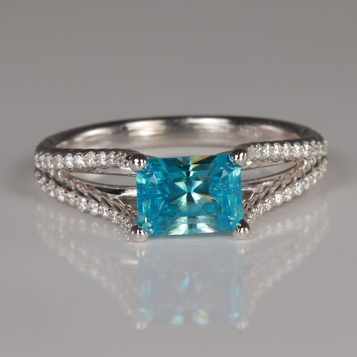 blue zircon and diamond ring white gold