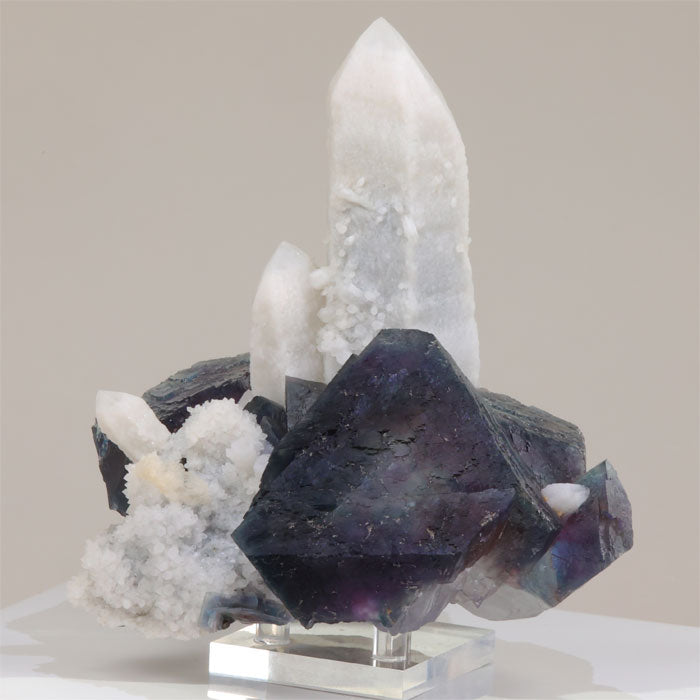 chinese fluorite and aesthetic quartz mineral specimens