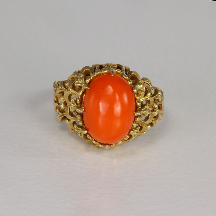 yellow gold coral estate ring