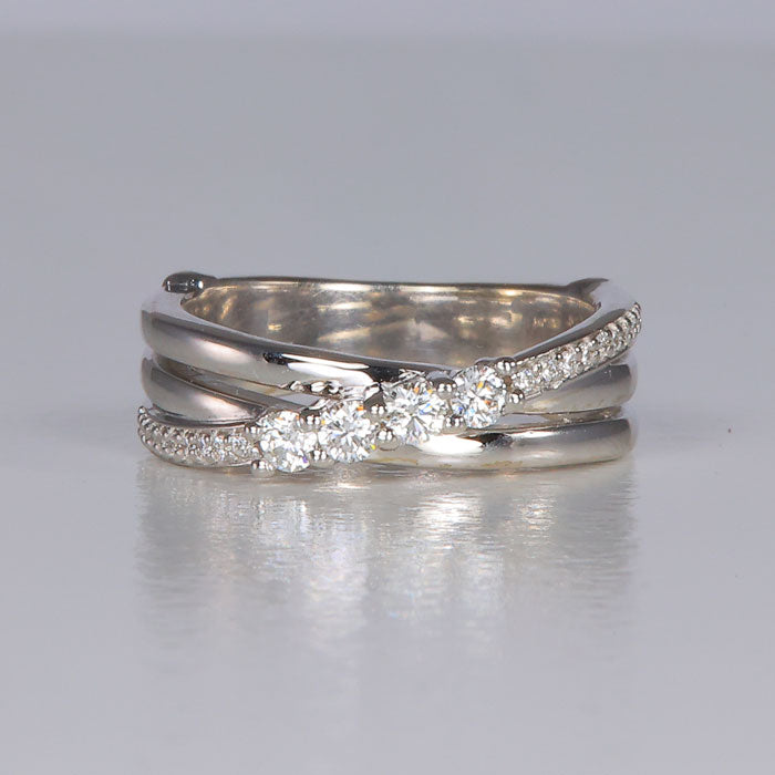 white gold diamond ring crossover style band