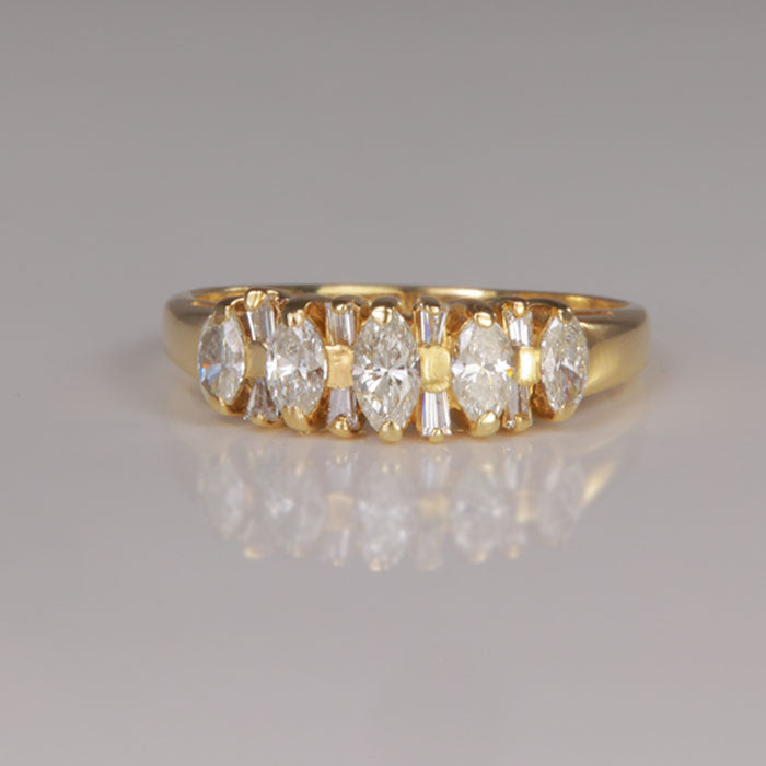 diamond ring baguettes marquise yellow gold