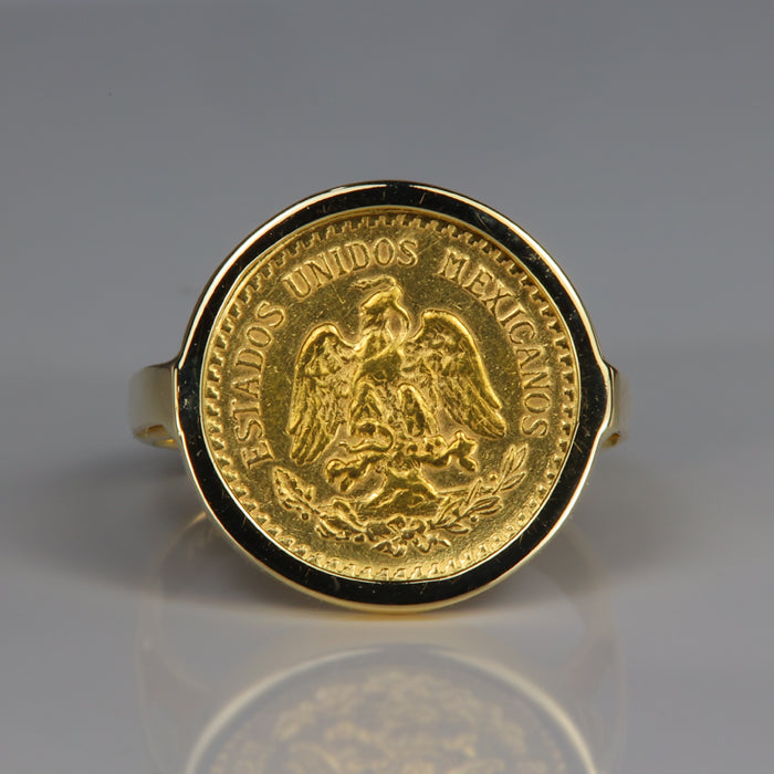 14k and 22k yellow gold dos y medio pesos estate ring