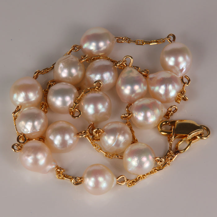 yellow gold anchor link balestra pearl necklace
