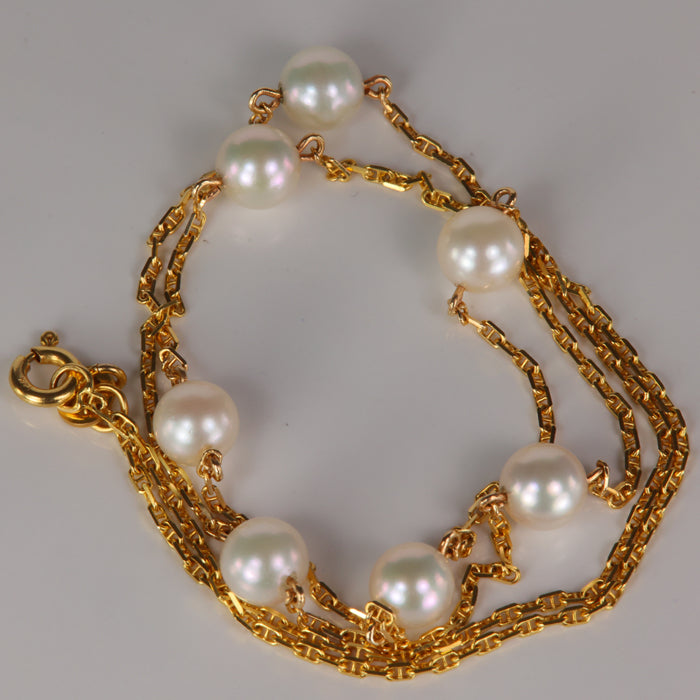 yellow gold estate pearl necklace