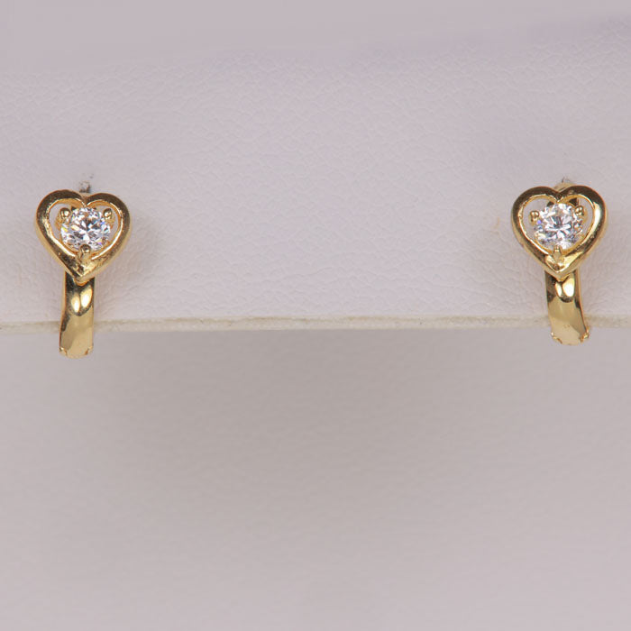 yellow gold cubic zirconia heart hoops