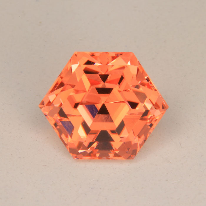 orange pink tourmaline gemstone hexagonal step cut