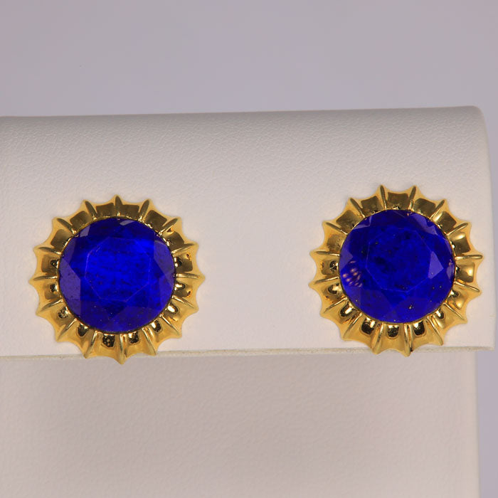 blue lapis stud earrings in yellow gold