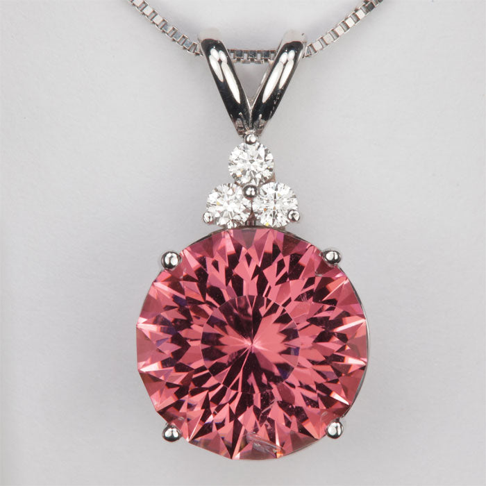 Big Pink Tourmaline Pendant with Diamonds Necklace