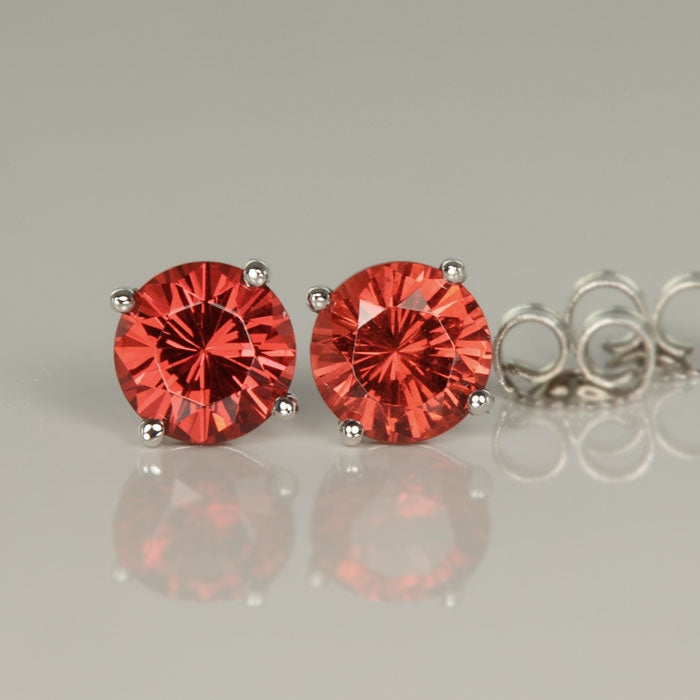 Malaya Garnet Round Brilliant Stud Earrings Orange Red