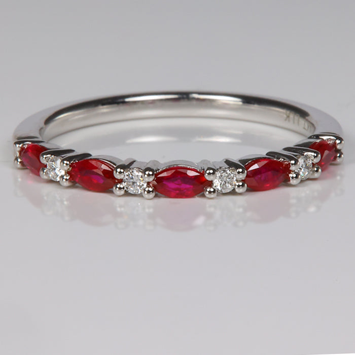 ruby and diamond ring set in white gold