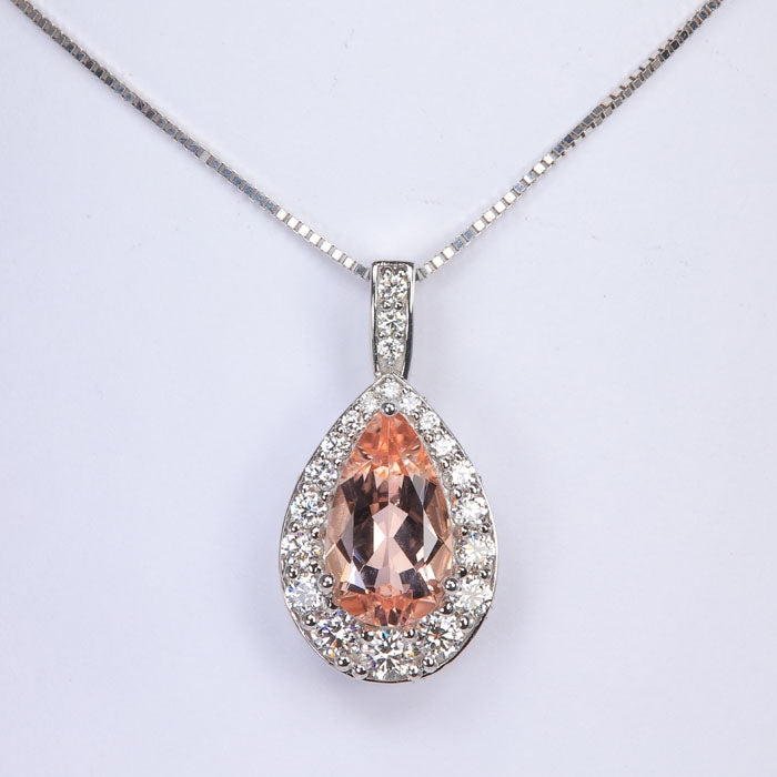14K White Gold Morganite and Diamond Pendant 3.48 Carats Moriartys Gem Art