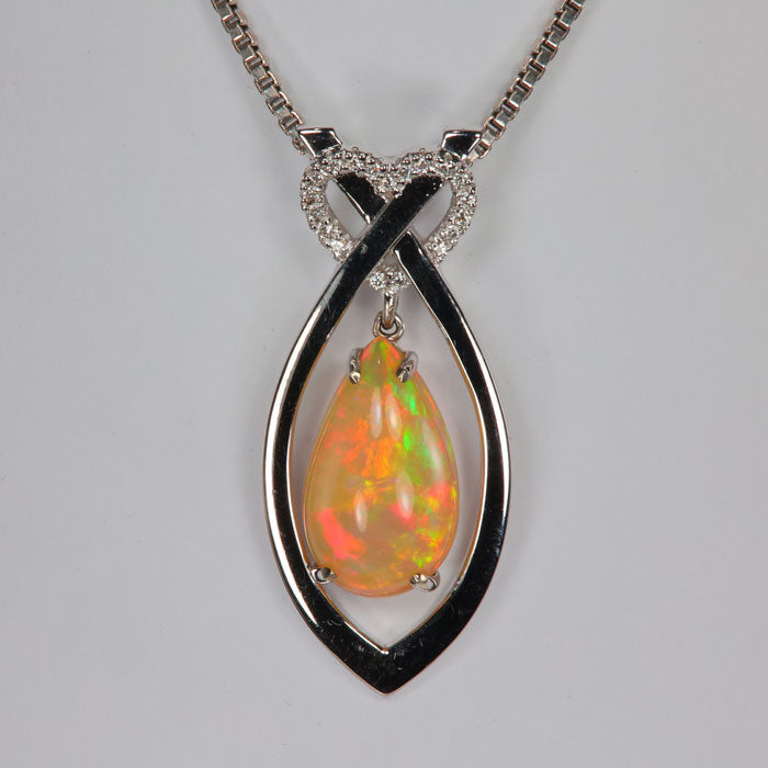 14K White Gold Ethiopian Opal And Diamond Pendant by Christopher Michael