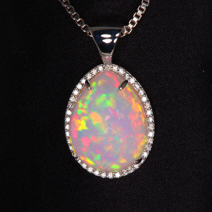 opal pendant white gold diamonds