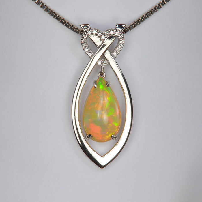 white gold opal and diamond pendant estate 