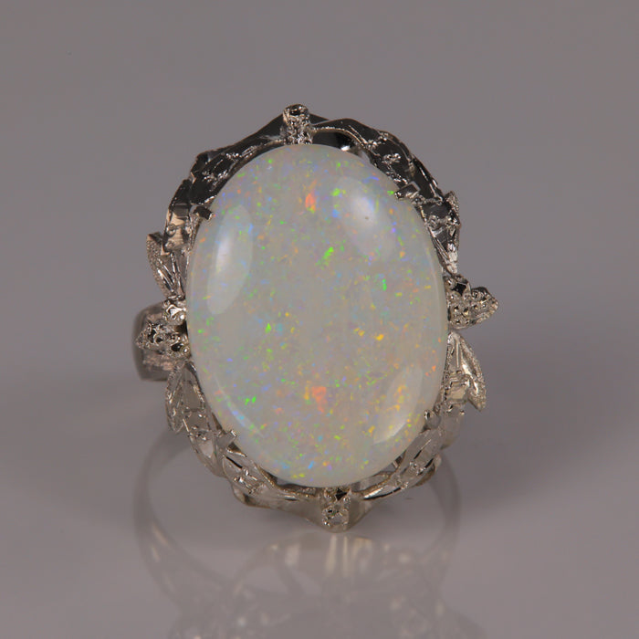 estate opal ring in white gold