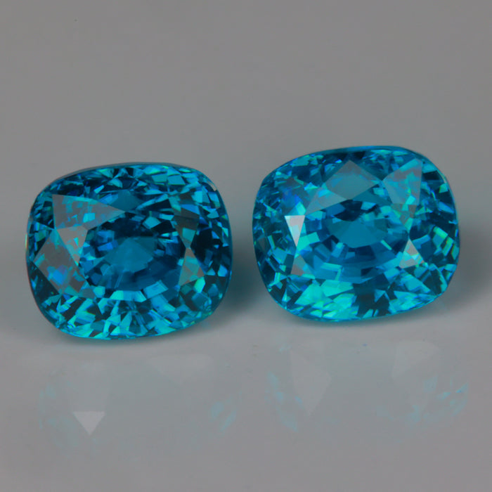 pair of blue zircon gemstones antique cushion cut