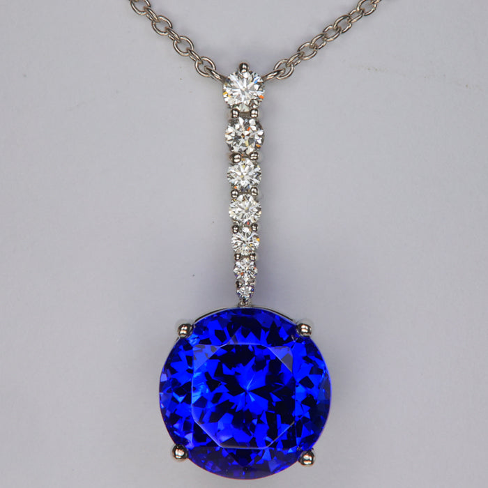 tanzanite gemstone in platinum and diamond accents necklace