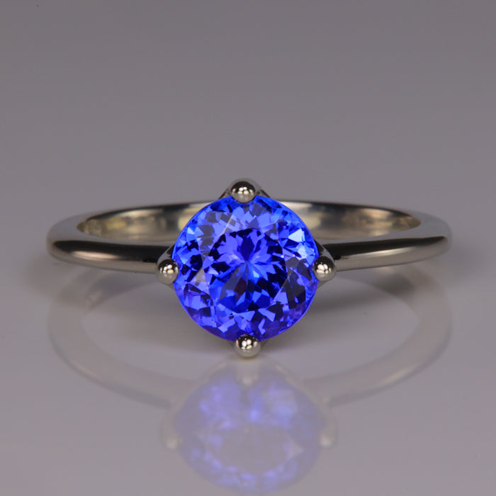 tanzanite ring with diamond accents in platinum