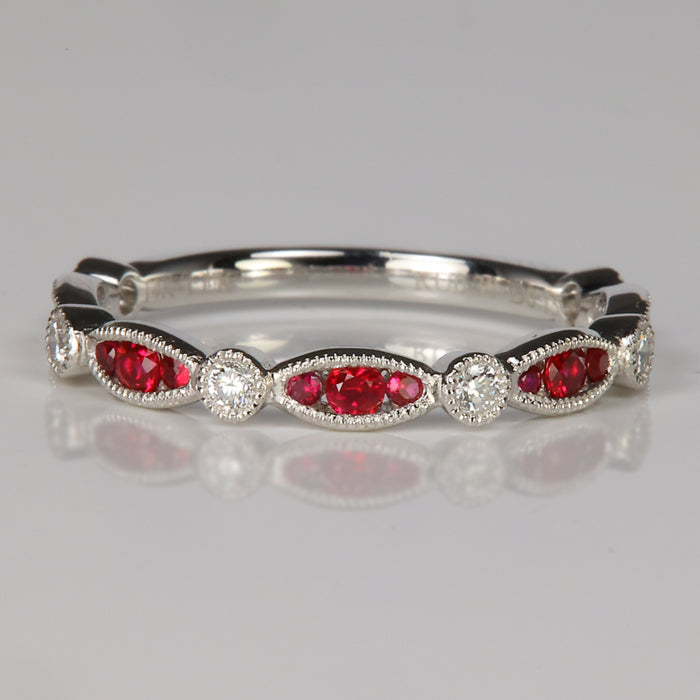 ruby and diamond ring in white gold