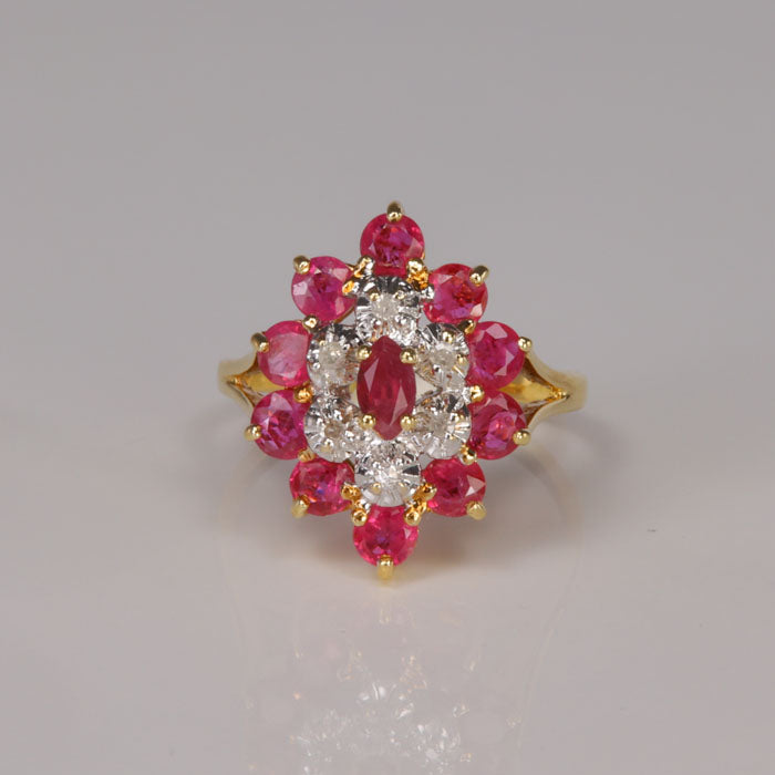14K Yellow Gold Ruby and Diamond Ring 1.50 Carats