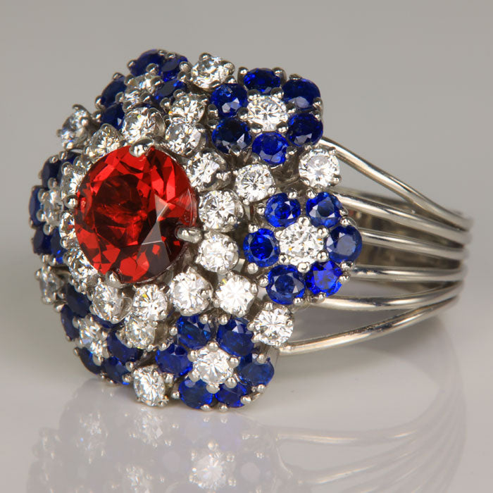 Estate Sapphire Garnet and Diamond Ring