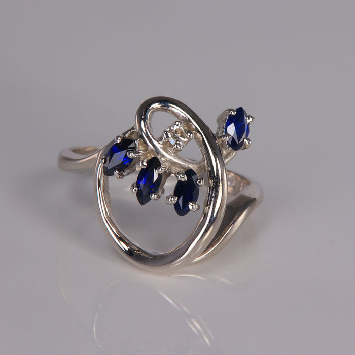 10 kt White Gold Sapphire Diamond outlet Ring with Diamond Accent