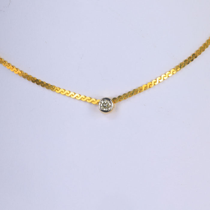 diamond necklace bezel set yellow gold serpentine chain