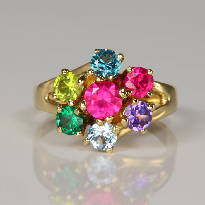 multicolor synthetic gemstone ring in yellow gold 