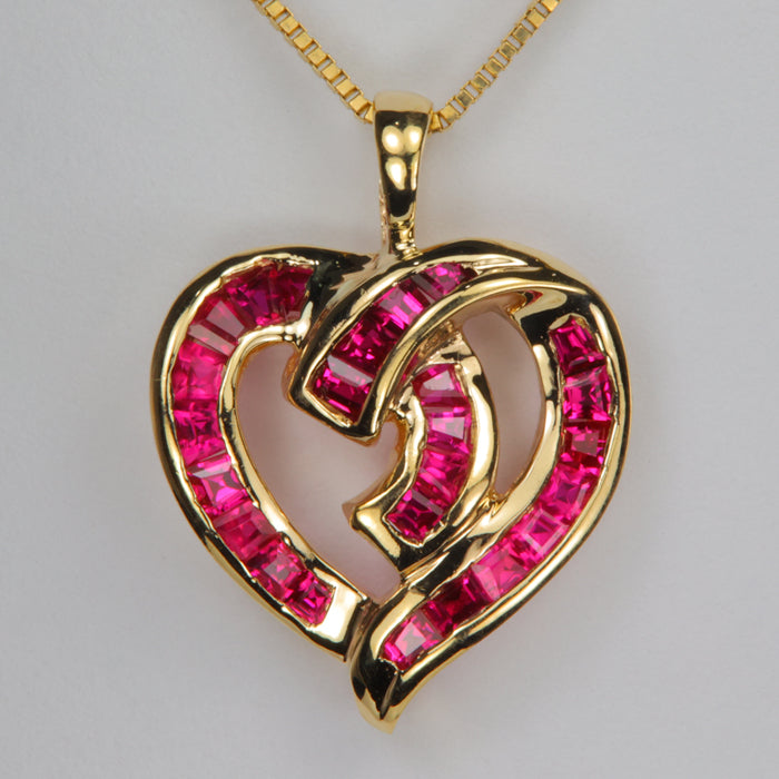 yellow gold synthetic ruby heart pendant