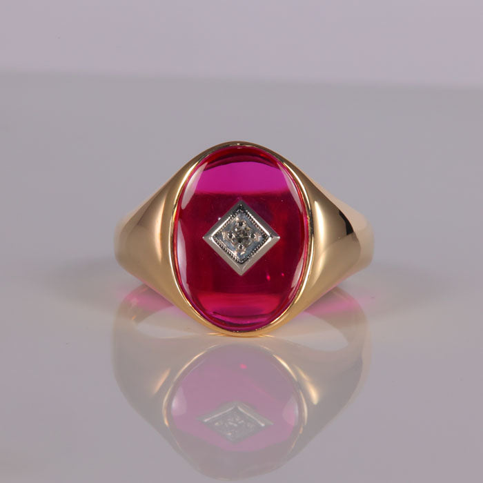 yellow gold synthetic ruby and diamond accent ring