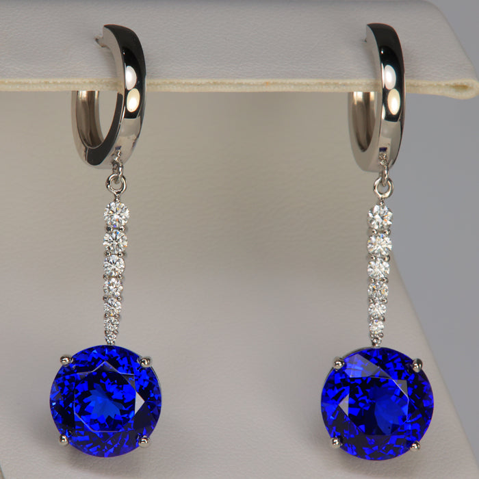 platinum drop hoop earrings with tanzanite and diamonds