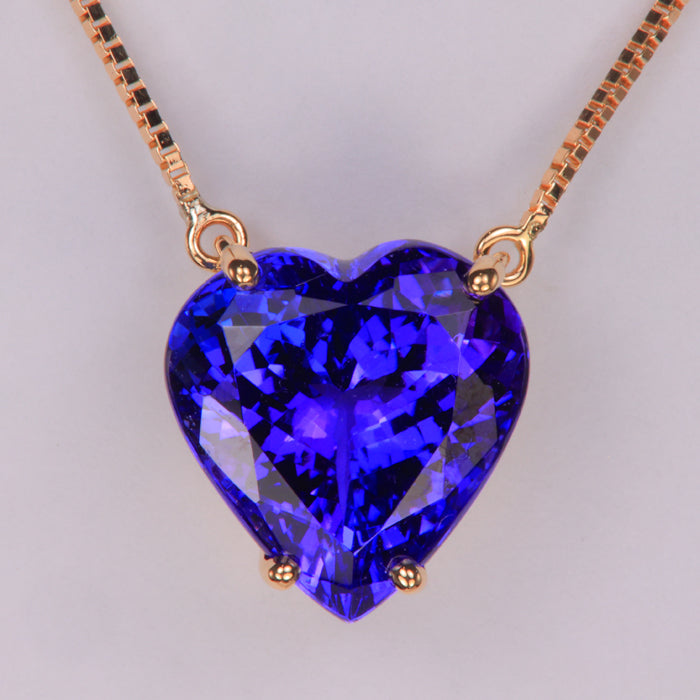 blue violet tanzanite heart shape gemstone in yellow gold box link necklace