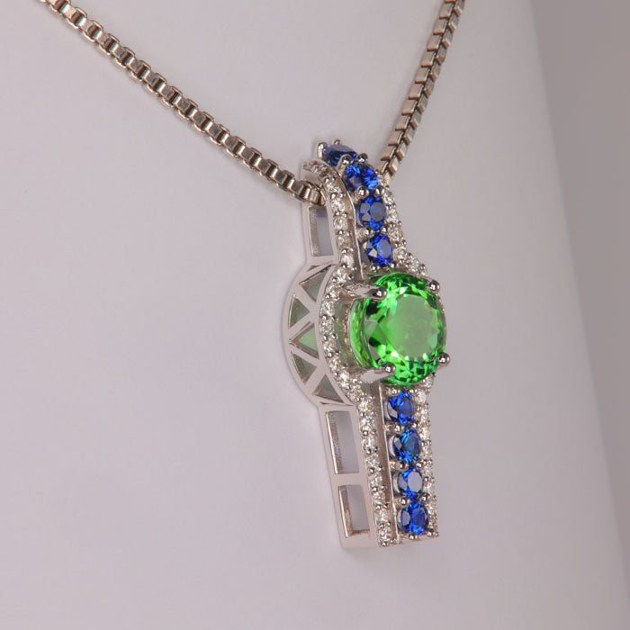chrome tourmaline pendant with diamonds and sapphires