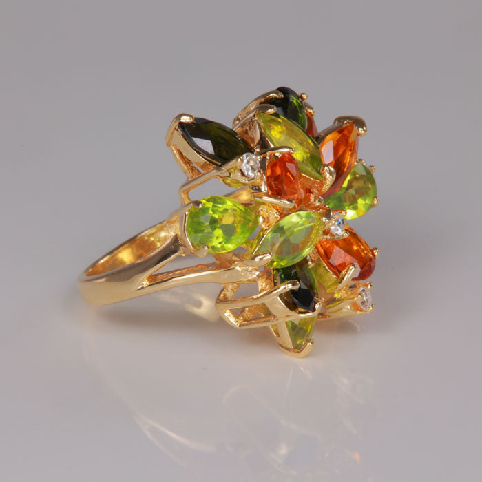 yellow gold citrine tourmaline diamond peridot gemstone ring