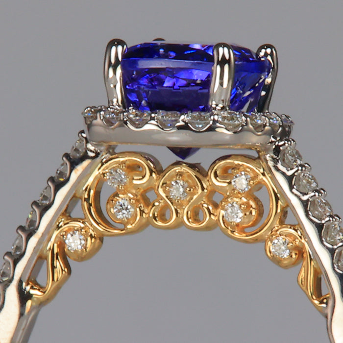 yellow and white gold tanzanite ring with diamonds 