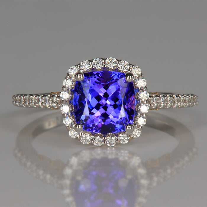 cushion tanzanite ring with diamonds